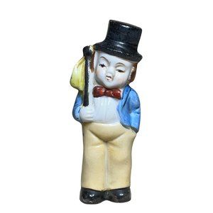 Vintage Japan Lusterware Ceramic Bisque Boy in Top Hat Figurine